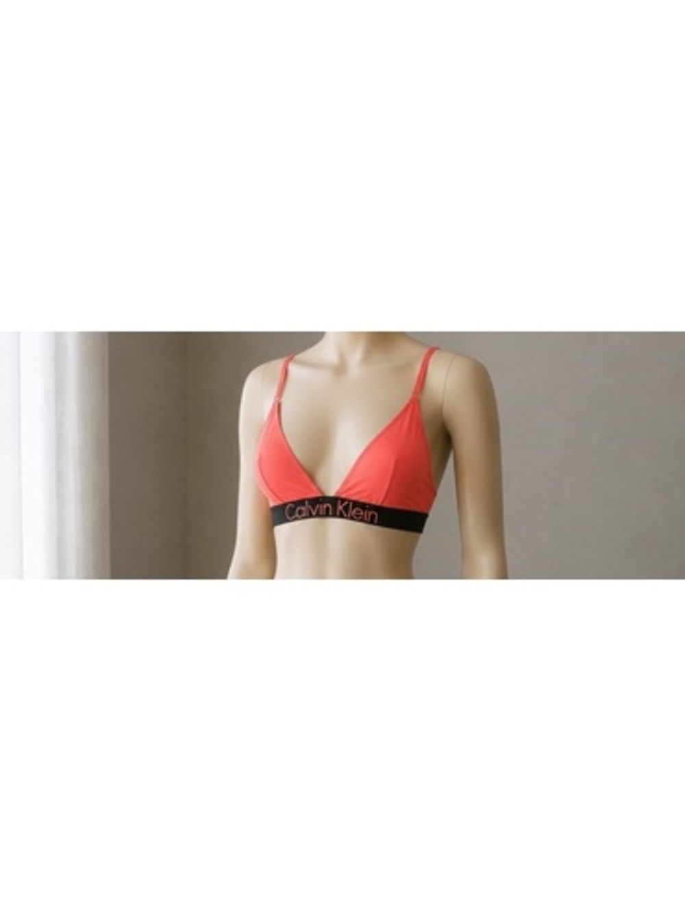 Calvin Klein Bralette Women L/G Coral Pink Black Logo Band Wireless Bra